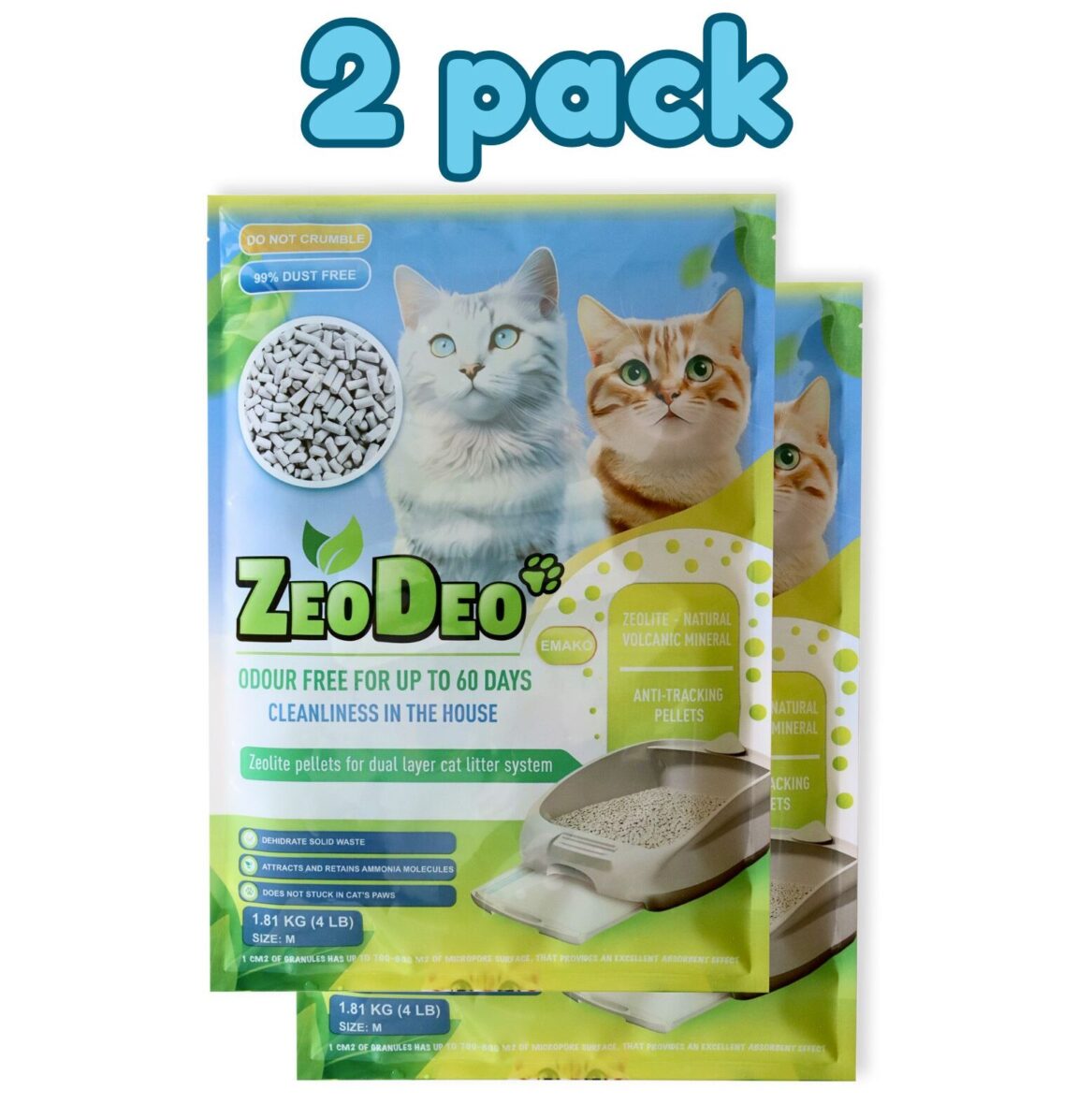 «ZeoDeo» Гранулированный натуральный цеолит для кошачьего туалета 3.6 kg (2X1.8kg)